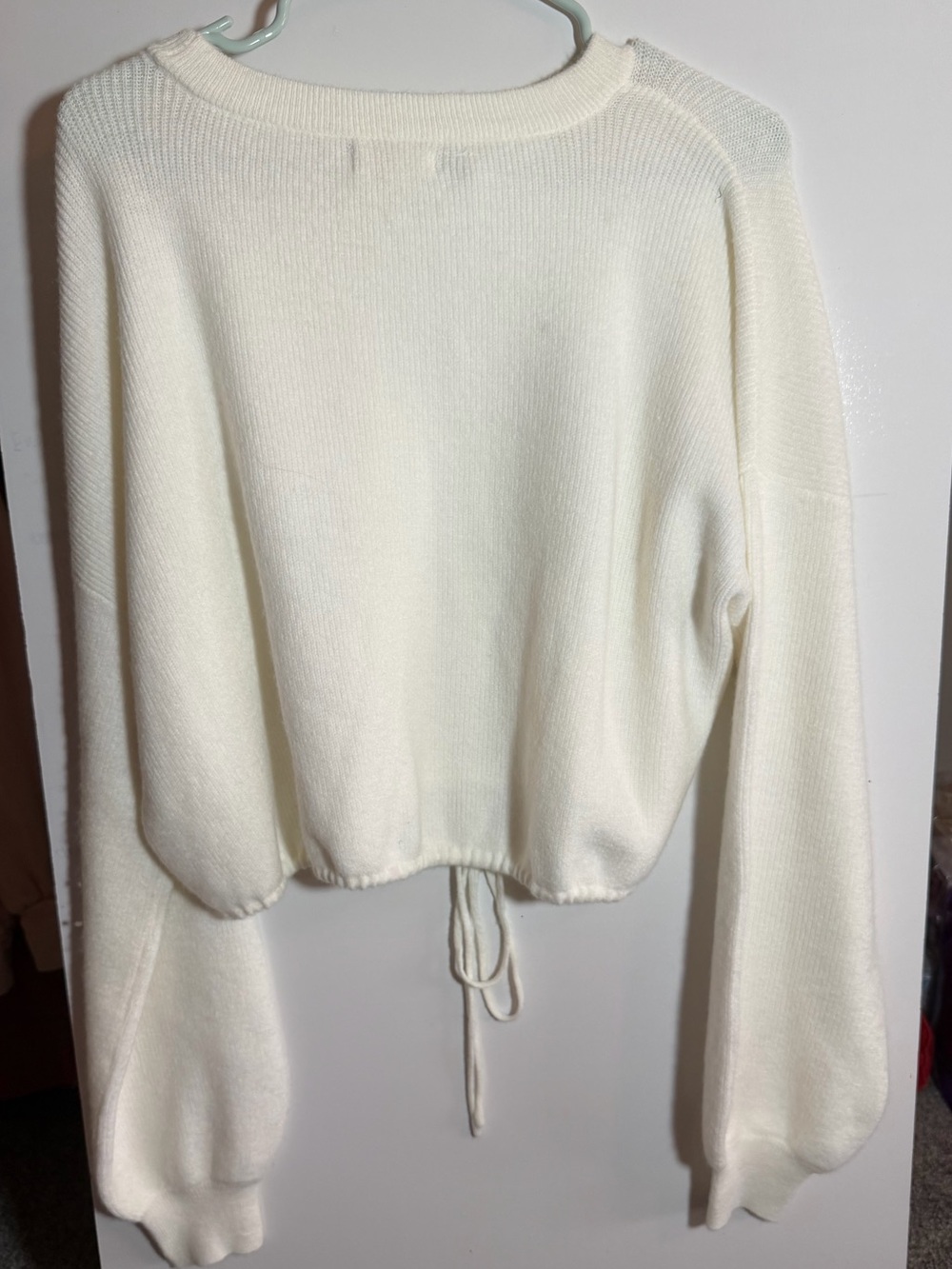 Elan Cream Drawstring Hem Crewneck Sweater